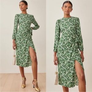 Reformation Reza Floral Midi Dress in Green Floral Size 4
